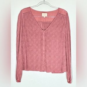 Sezane Dusty Rose Button-Front Lace Blouse